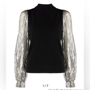 LIKE NEW! Tory Burch Crinkle Stripe Lame Sleeve Turtleneck Sweater. Size  M